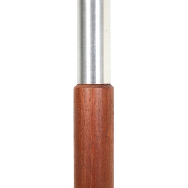 Large Mid-Century Danish Aluminum and Teak Floor Lamp with Cotton Lampshade, 1960s For Sale - Image 4 of 14
