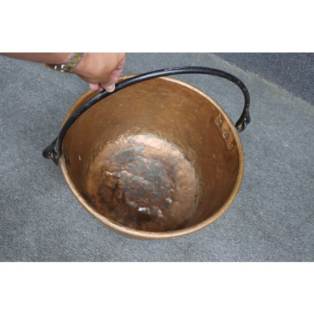 Late 19th Century Antique Hand-Hammered Copper Apple Butter Kettle With Wrought Iron Swing Handle For Sale - Image 5 of 12