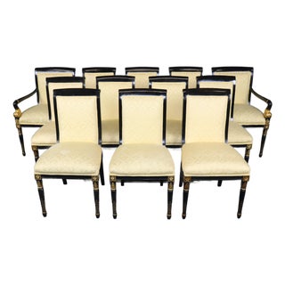 Set 12 Louis XVI Style Ebonized and Gilt Dining Chairs For Sale