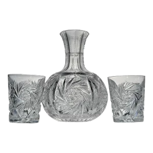 Antique American Brilliant Period Cut Crystal Carafe and Tumblers Set- 3 Pieces