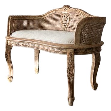 1990's Design Source Ltd. French Country Louis XVI Style Double-Cane Banquette Settee For Sale