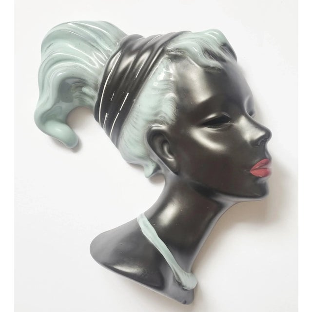 Mid-Century Wall Ceramic Sculpture Woman Face Mask, Germany, 1968 For Sale - Image 4 of 12