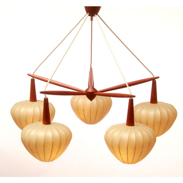 5-Flame Cocoon Lamp in Teak, 1965 For Sale - Image 14 of 14