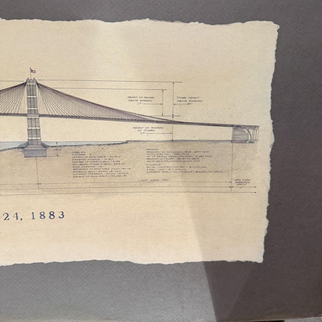 For your consideration, a Vintage Drawing of Brooklyn Bridge Art. It appears to be ink on paper. Dimensions: Mat 15" H x...
