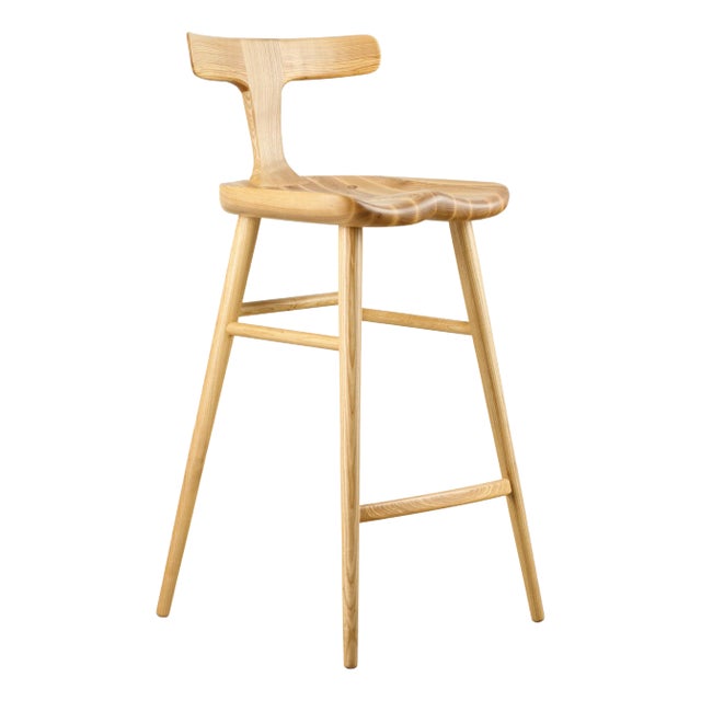 Modern Style Ash Solid Wood Bar Chair With Back in Ash Color For Sale