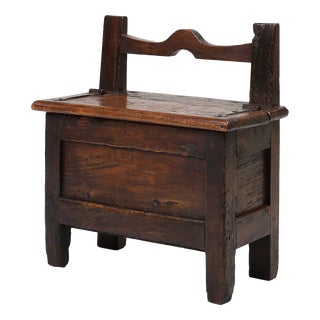 Antique French Wooden Stool with Storage For Sale