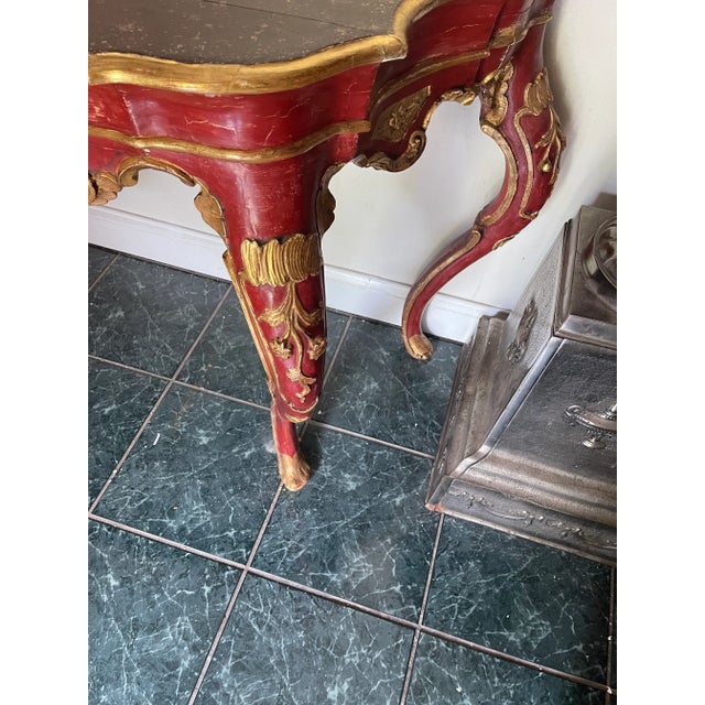 19th Century Highly Carved Italian Red Console With Gold Decorations For Sale - Image 12 of 12