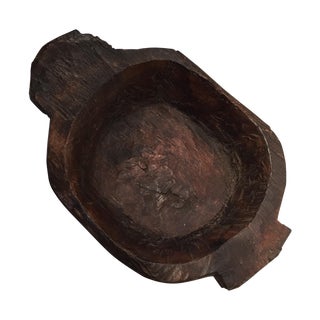 Antique Wooden Bowl With 2 Handles For Sale