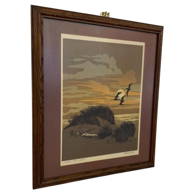 Coastal 1970s Walton Butts Signed "Along the Beach" Coastal Landscape Art With Birds. For Sale - Image 3 of 10
