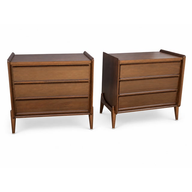 Mid century walnut nightstands. Stands are in excellent condition refinished by our shop for listing. Stands have 3...