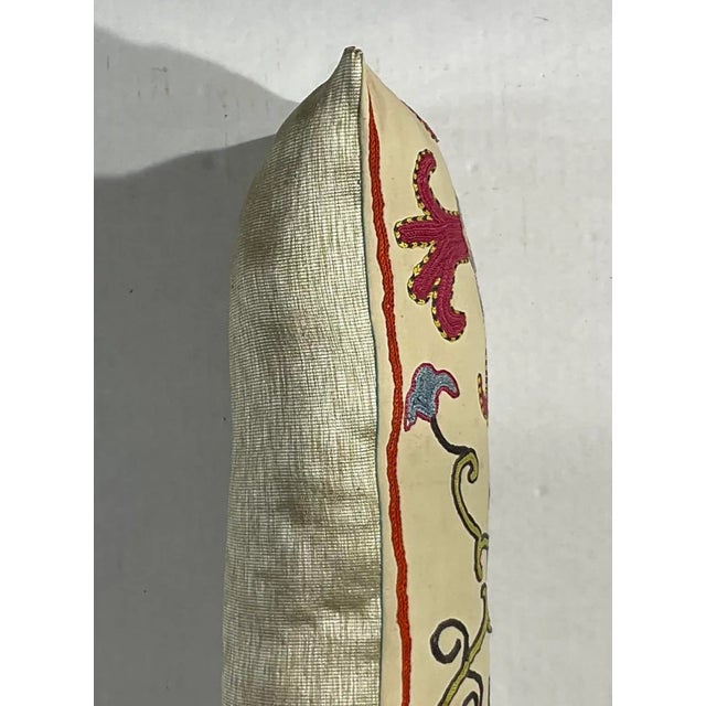 Pink Single Antique Silk Embroidery Suzani Pillow For Sale - Image 8 of 11