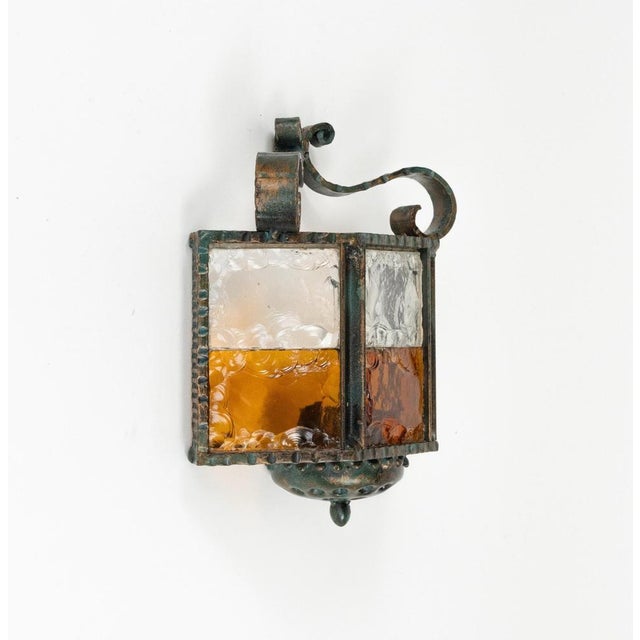 Mid-Century Sconces in Iron and Hammered Glass attributed to Longobard, Italy, 1970s, Set of 2 For Sale - Image 9 of 15