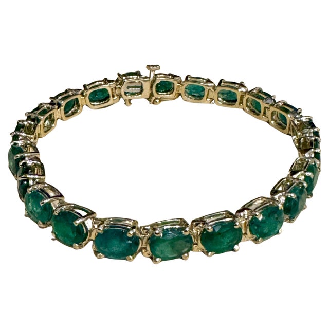 16 Carat Natural Emerald Cocktail Tennis Bracelet 14 Karat Yellow Gold For Sale - Image 17 of 18