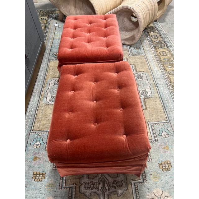 Velvet Tufted Ottomans - a Pair For Sale - Image 10 of 13