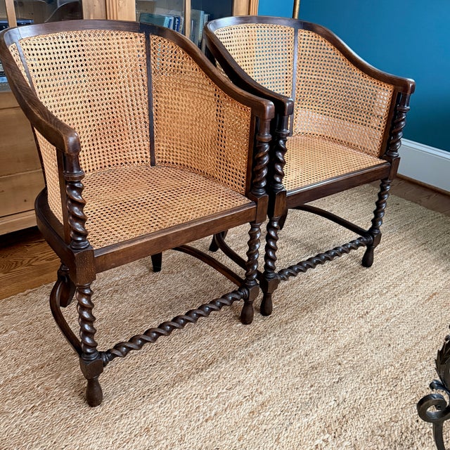 Pair of Antique Caned Barrel Chairs For Sale - Image 9 of 15