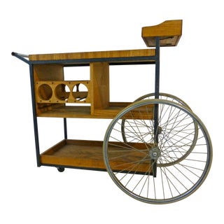 Bill W Saunders Oak & Steel Rolling Chopping/Bar Cart or Trolley For Sale