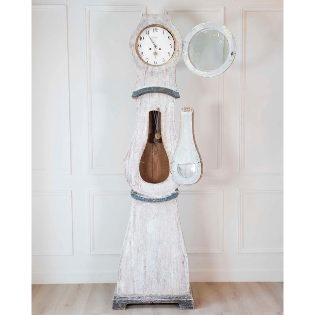Wood 19th Century Scandinavian Painted Pine Longcase Clock For Sale - Image 7 of 11