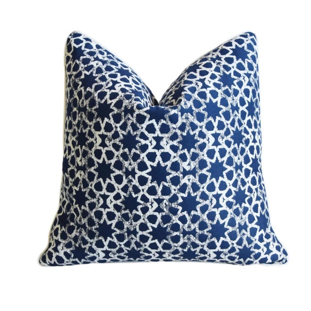 Early 21st Century Coastal Nautical Blue & White Modern Geometric Stars Feather/Down Pillow 22" Square For Sale - Image 5 of 5
