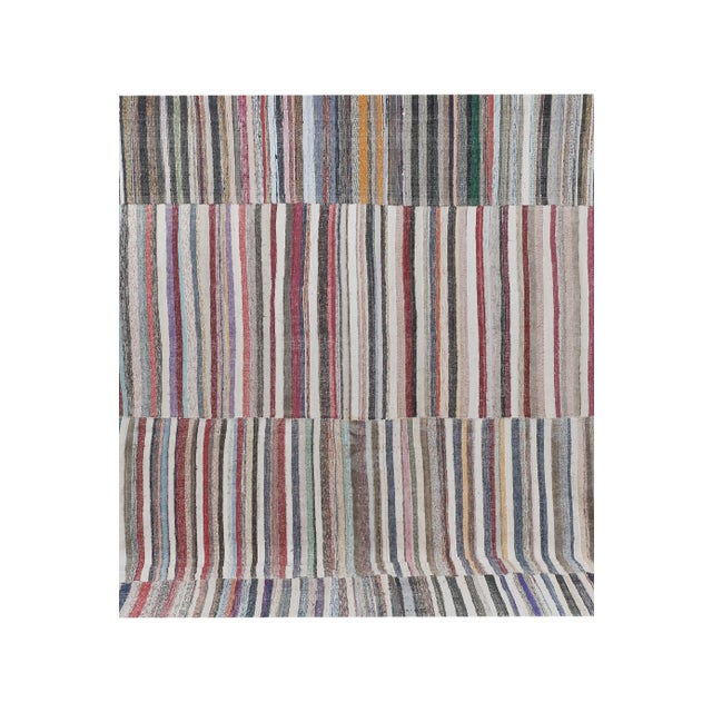 1960s Vintage Striped Turkish Flat-Weave Kilim Rag 13'1'' X 13'2'' For Sale - Image 4 of 13