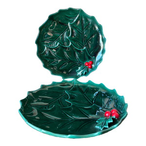 Vintage Lefton Green Holly Collection Luncheon Plates Made in Japan