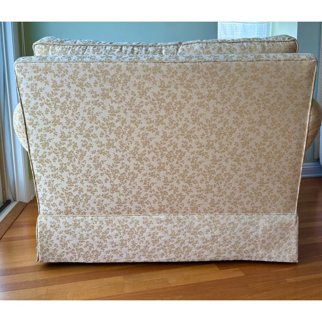 Textile 1990s Comfy Vintage Easy Chair and a Half - Reupholstered in a Soft Yellow Chinoiserie Fabric For Sale - Image 7 of 12