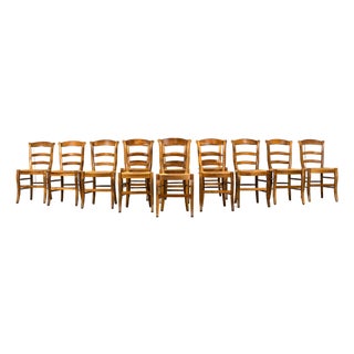 Set of 12 French Louis Philippe Style Walnut Dining Chairs With Rush Seats For Sale