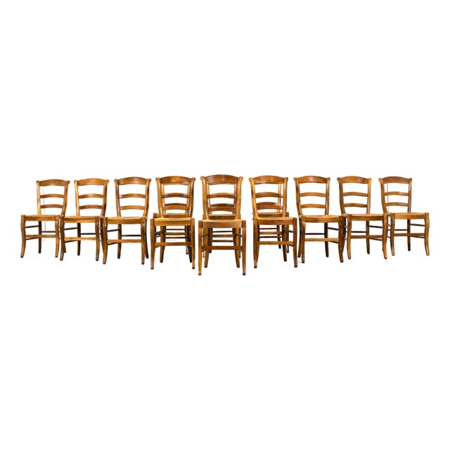 Set of 12 French Louis Philippe Style Walnut Dining Chairs With Rush Seats For Sale