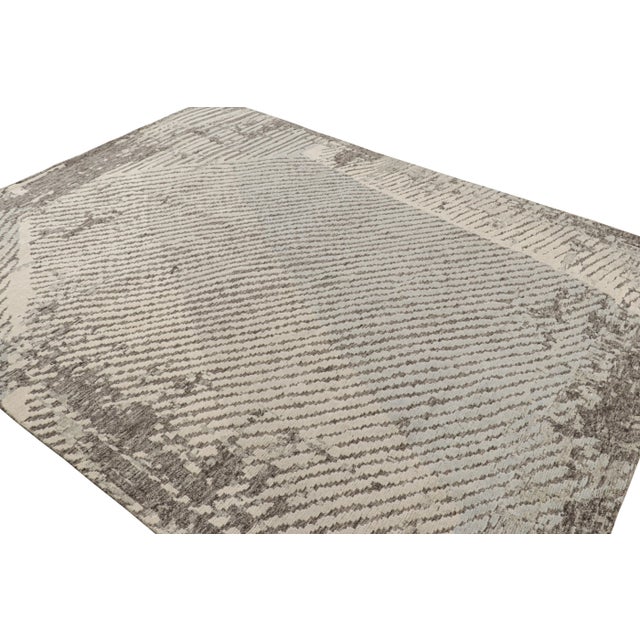 Rug & Kilim Rug & Kilim’s Abstract Rug in Gray, Blue and White Geometric Patterns For Sale - Image 4 of 7