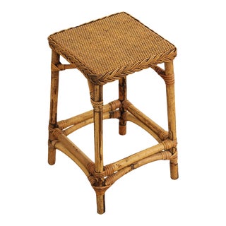 Vintage Rattan and Bamboo Stool For Sale