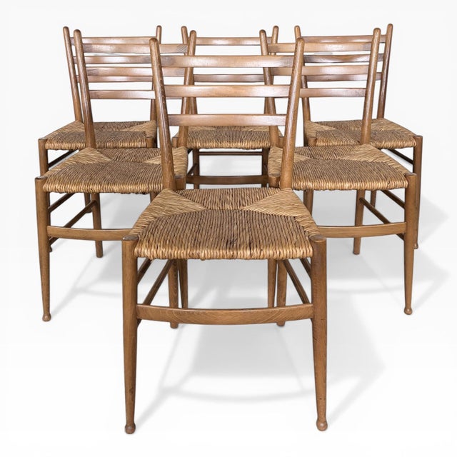 Vintage Rush Seat Ladderback Dining Chairs by Gio Ponti, 1970s For Sale - Image 4 of 10