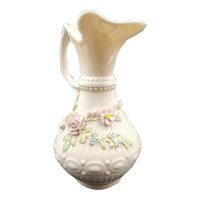 Late 20th Century Large 9" Vintage Belleek Aberdeen Ewer W/ Applied Flowers For Sale - Image 18 of 18