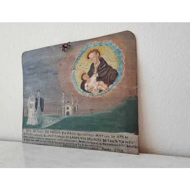 Mid 20th Century Vintage Mexican Religious Hand Painted Oil on Tin Panel Retablo Folk Art For Sale - Image 5 of 11