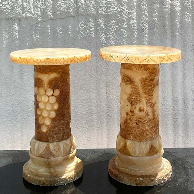 Vintage Italian Carved Alabaster Pedestals - a Pair For Sale - Image 9 of 10