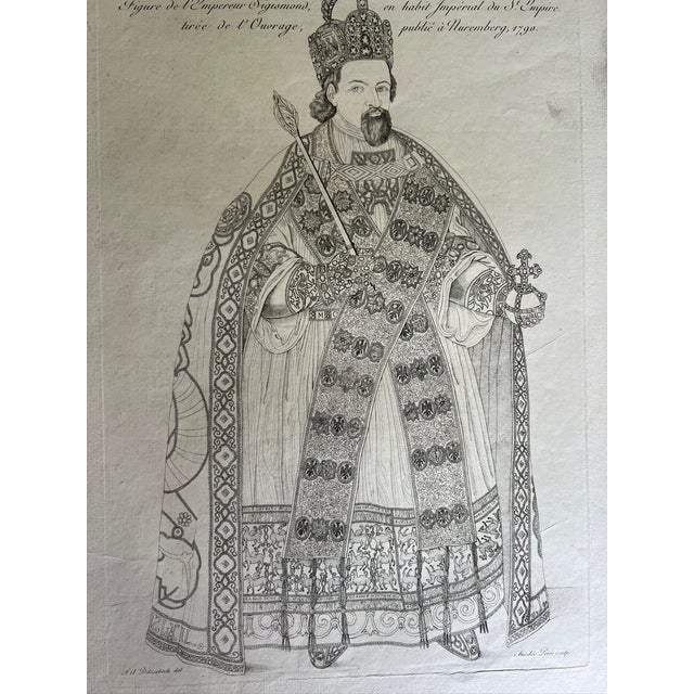 This etching reproduction shows the Emperor Sigismund of Luxembourg (1368-1437), ruler of the Holy Roman Empire. The title...