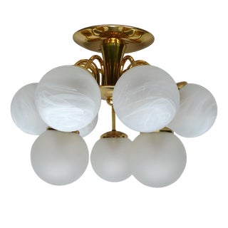 Ceiling Light in Brass & Satin Glass, Germany, 1970s For Sale