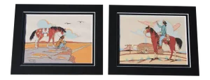 Mid 20th Century Vintage Southwestern Silkscreen Prints by Thun Povi - a Pair