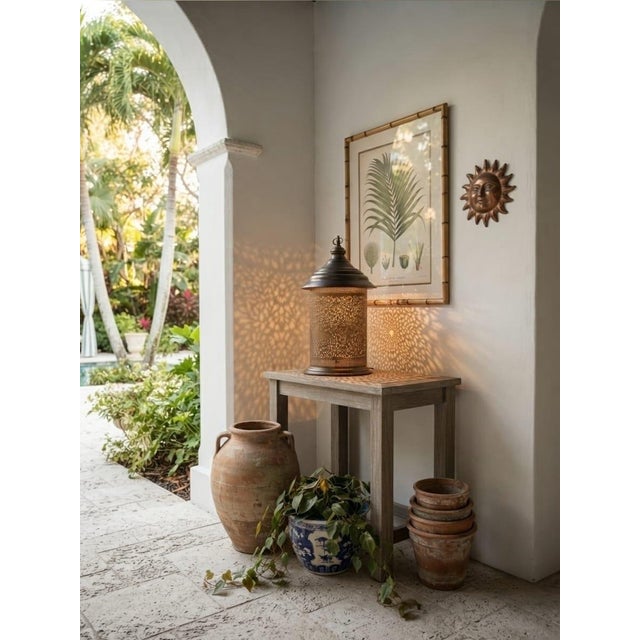 Vintage Moroccan-Style Pierced Brass Table Lantern Lamp For Sale - Image 11 of 12