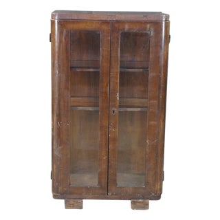 Antique Art Deco Mahogany Curio Cabinet Bookcase Console 42" For Sale