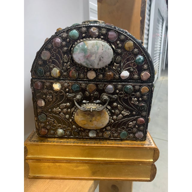 Metal Vintage Agate Encrusted Moroccan Wedding Trunk For Sale - Image 7 of 7