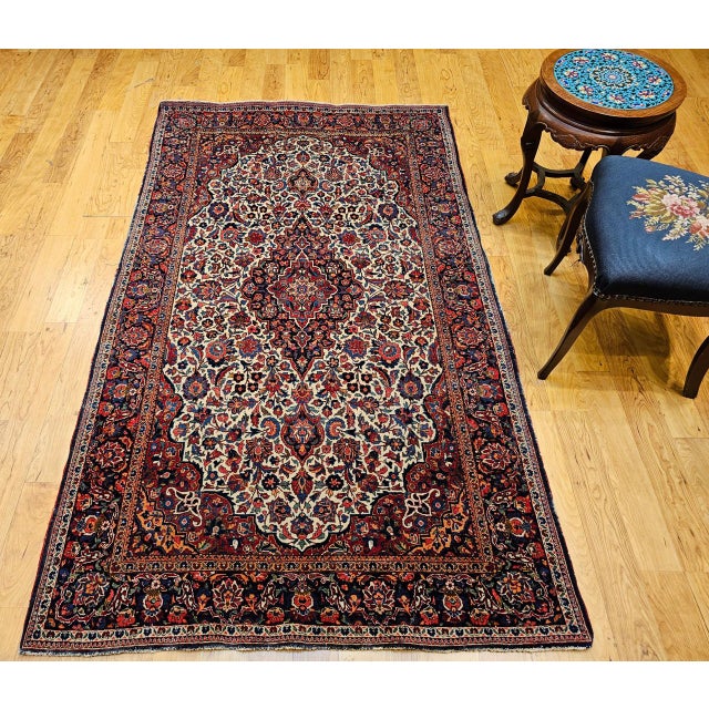 Early 20th Century Persian Kashan Rug, Hand-Knotted Wool, Floral Design, Ivory & Blue, 4x7 For Sale - Image 4 of 17