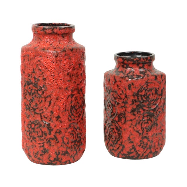 Red Fat Lava Vases from Scheurich Jura, West Germany, 1960s, Set of 2 For Sale - Image 6 of 14