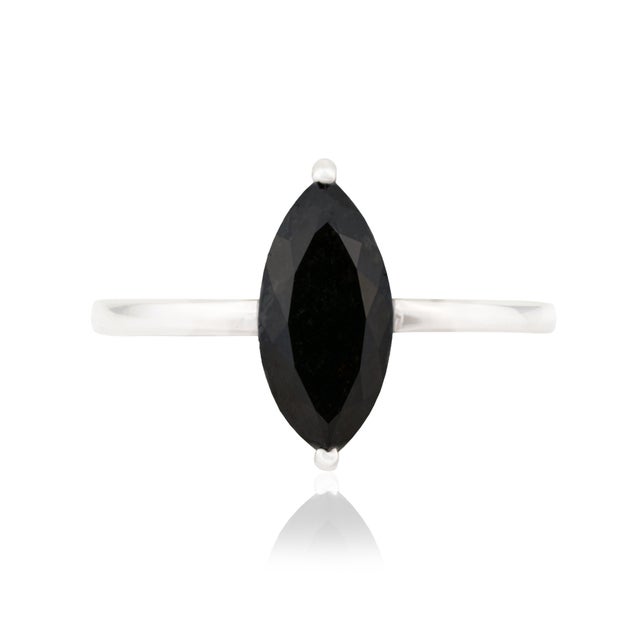 1.96ct Marquise Cut Black Diamond Solitaire Ring Size 9 in 14k White Gold For Sale - Image 4 of 15