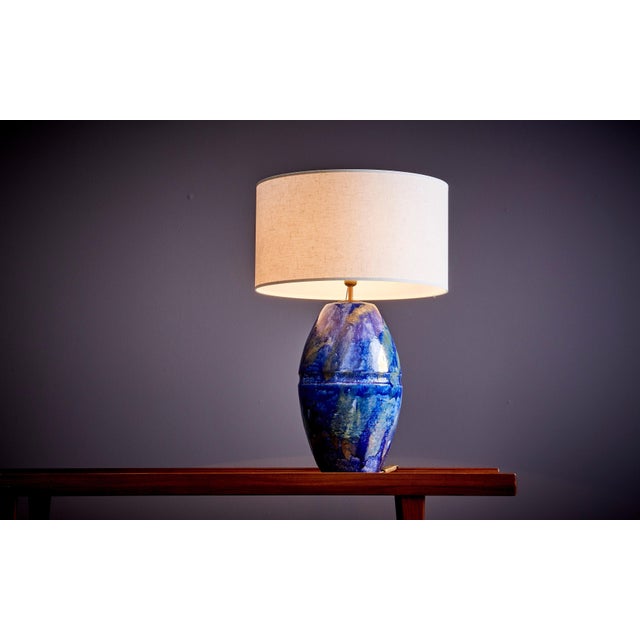 1960s Huge Table Lamp in Blue Ceramic, France, 1960s For Sale - Image 5 of 9