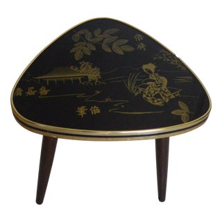 Tripod Side Table with Japanese-Inspired Decor, 1960s For Sale