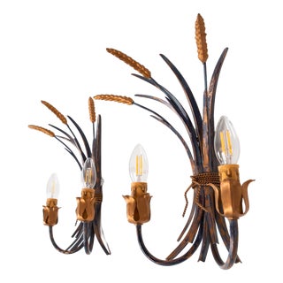 Italian Blue Metal Wall Sconces with Leaves and Ears of Wheat, 1980s, Set of 2 For Sale