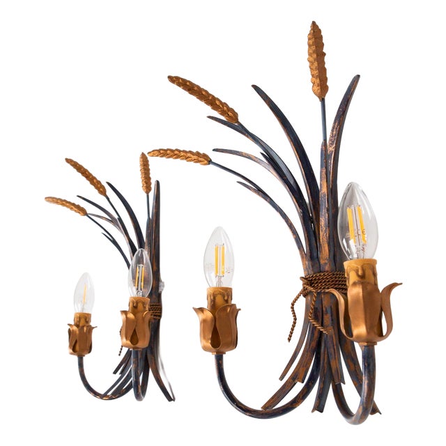 Italian Blue Metal Wall Sconces with Leaves and Ears of Wheat, 1980s, Set of 2 For Sale