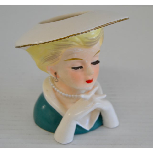 Art Deco 1958 Art Deco Rubens Original Japan Porcelain Lady Head Vase Vessel Planter For Sale - Image 3 of 10