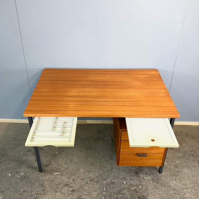 Vintage Desk in Teak with Steel Tubing by Herbert Hirche for Holzäpfel, 1960s For Sale - Image 12 of 17