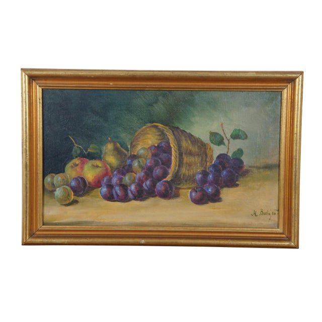Realism Set of 2 Antique Framed Realist Still Life Oil Paintings on Canvas of Fruit For Sale - Image 3 of 13
