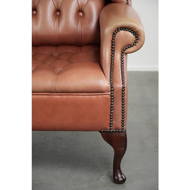 Classic English Cowhide Button-Seat Chesterfield Wing Armchair For Sale - Image 10 of 13